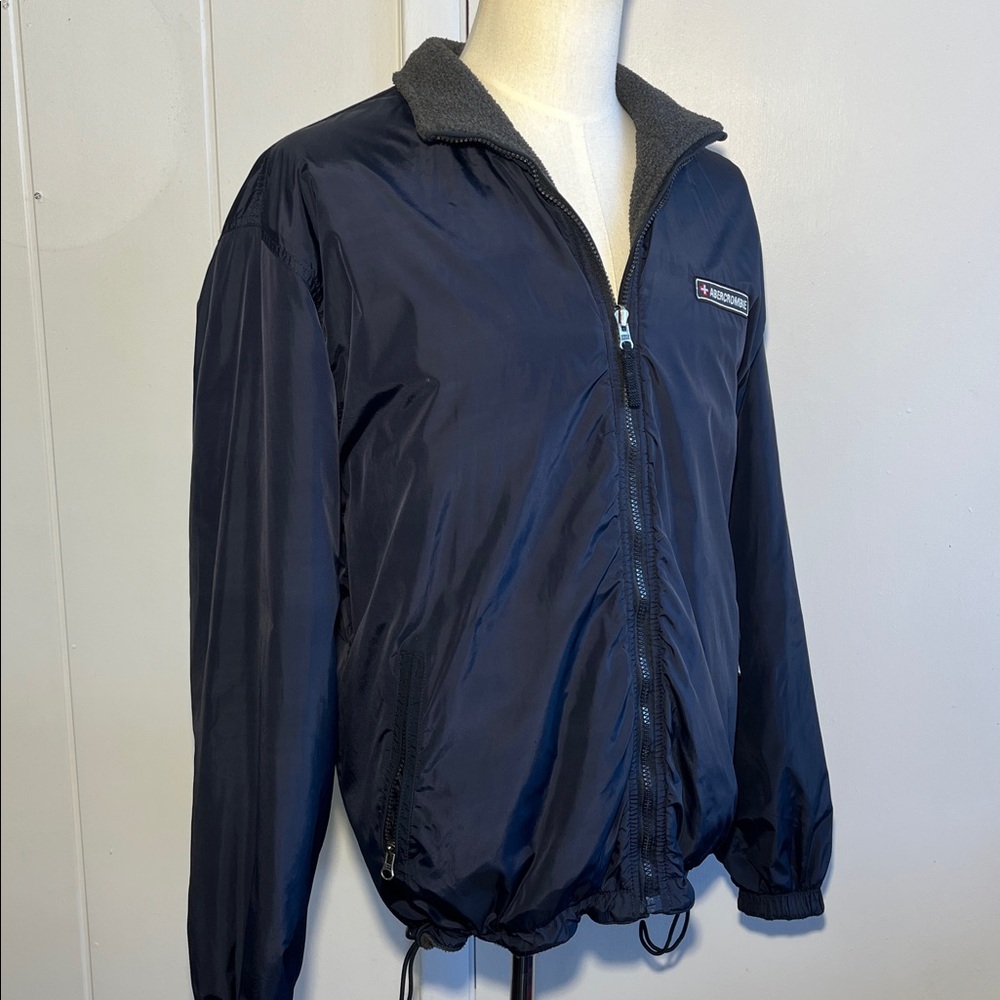 Abercrombie REVERSIBLE Navy Nylon & Grey Fleece Warm Jacket Men's Size Large - Picture 15 of 16